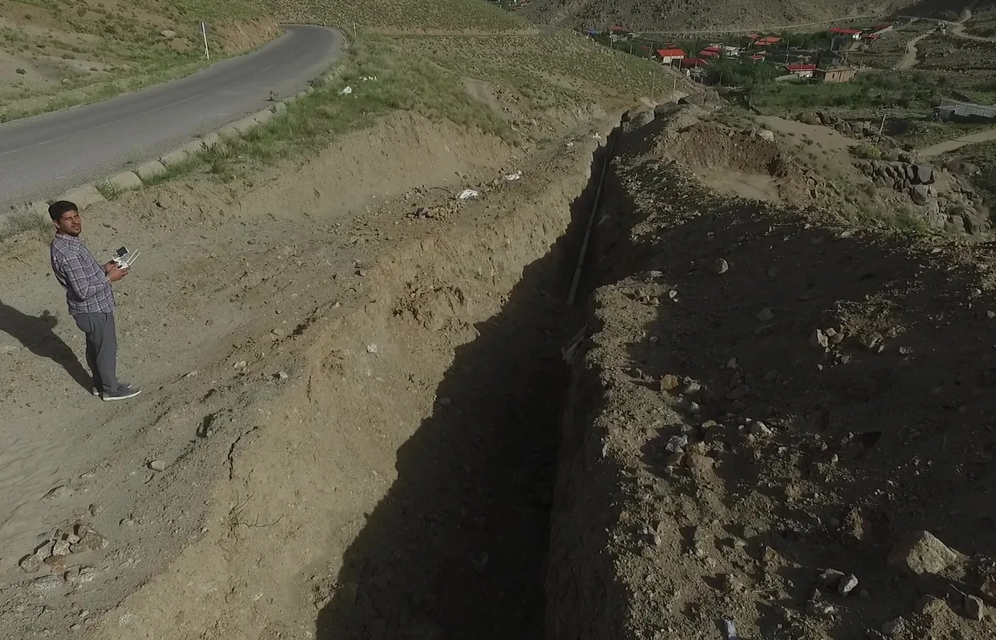 Aerial view of trench and gas network route